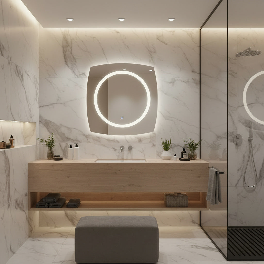 Modern LED Halkalı Duvar Aynası – Makyaj Masası İçin Dekoratif Aydınlatmalı Ayna