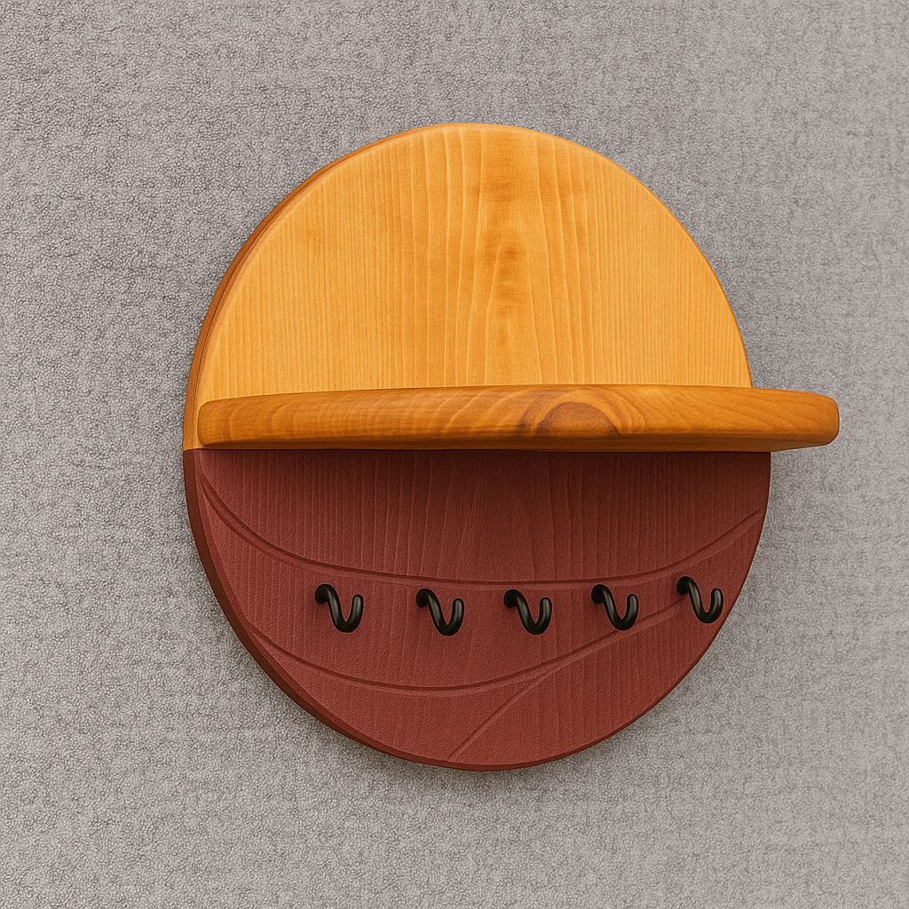 Ahşap Duvar Anahtarlık & Raflı Anahtar Askısı – Dekoratif Yuvarlak Ahşap Keyholder – Özel Ölçü Üretim