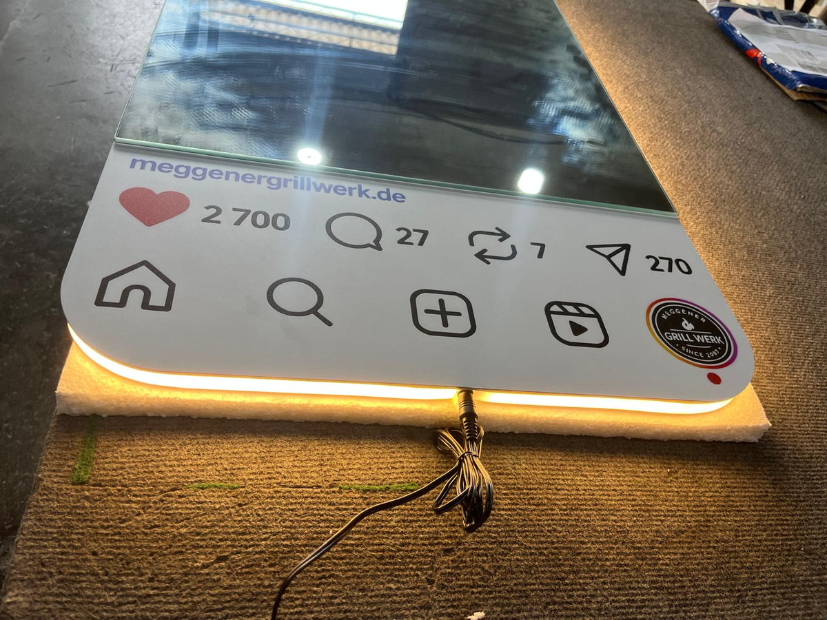 Instagram LED Fotoğraf Aynası – Kişiye Özel Sosyal Medya Selfie Aynası | İşletme, Kafe, Güzellik Salonu & Etkinlikler İçin