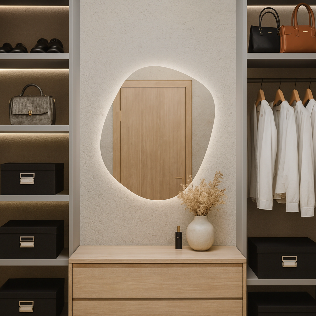 Modern Organik Şekilli LED Banyo Aynası – Arka Işıklı Dekoratif Ayna, Minimalist Tasarım Aydınlatmalı Ayna