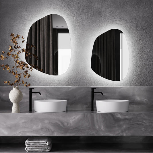 Organik Şekilli LED Ayna – Modern Asimetrik Duvar Aynası, Banyo & Yatak Odası İçin Dekoratif Işıklı Ayna