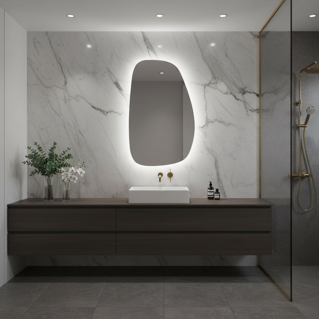 Asimetrik LED Ayna – Modern Dekoratif Organik Şekilli Duvar Aynası | Banyo & Salon için Tasarım Ayna