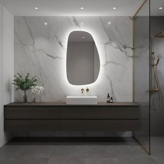 Asimetrik LED Ayna – Modern Dekoratif Organik Şekilli Duvar Aynası | Banyo & Salon için Tasarım Ayna