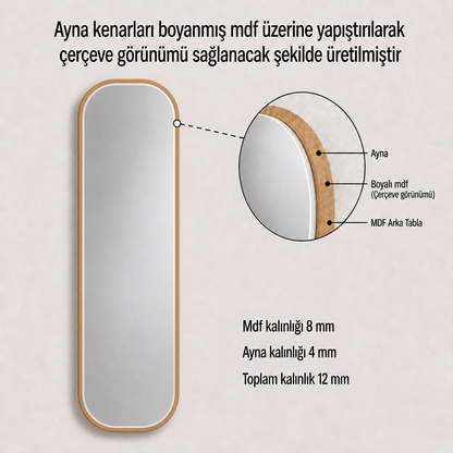 Modern Oval Boy Aynası 40x120 cm – Yuvarlak Hatlı Minimalist Dekoratif Duvar Aynası 2026 Trend