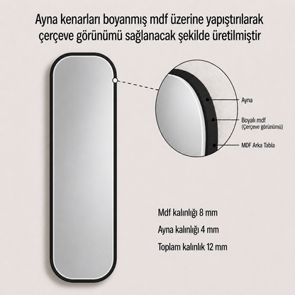 Modern Oval Boy Aynası 40x120 cm – Yuvarlak Hatlı Minimalist Dekoratif Duvar Aynası 2026 Trend