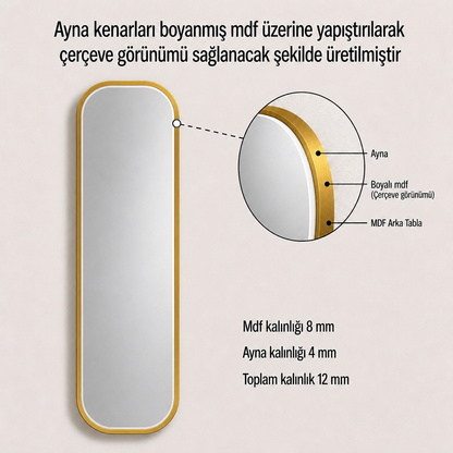 Modern Oval Boy Aynası 40x120 cm – Yuvarlak Hatlı Minimalist Dekoratif Duvar Aynası 2026 Trend