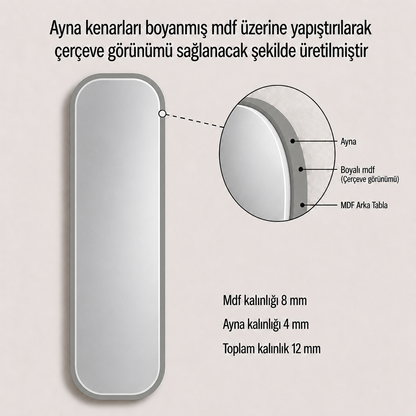 Modern Oval Boy Aynası 40x120 cm – Yuvarlak Hatlı Minimalist Dekoratif Duvar Aynası 2026 Trend