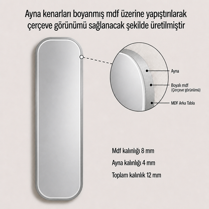 Modern Oval Boy Aynası 40x120 cm – Yuvarlak Hatlı Minimalist Dekoratif Duvar Aynası 2026 Trend