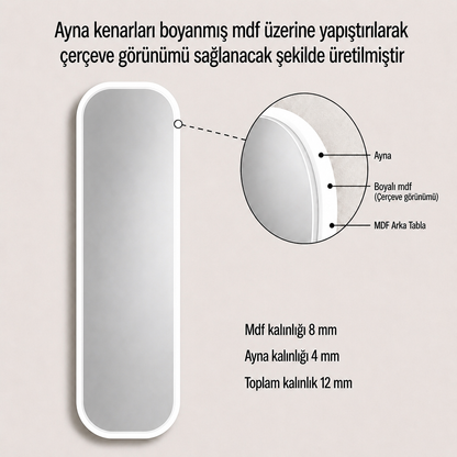Modern Oval Boy Aynası 40x120 cm – Yuvarlak Hatlı Minimalist Dekoratif Duvar Aynası 2026 Trend