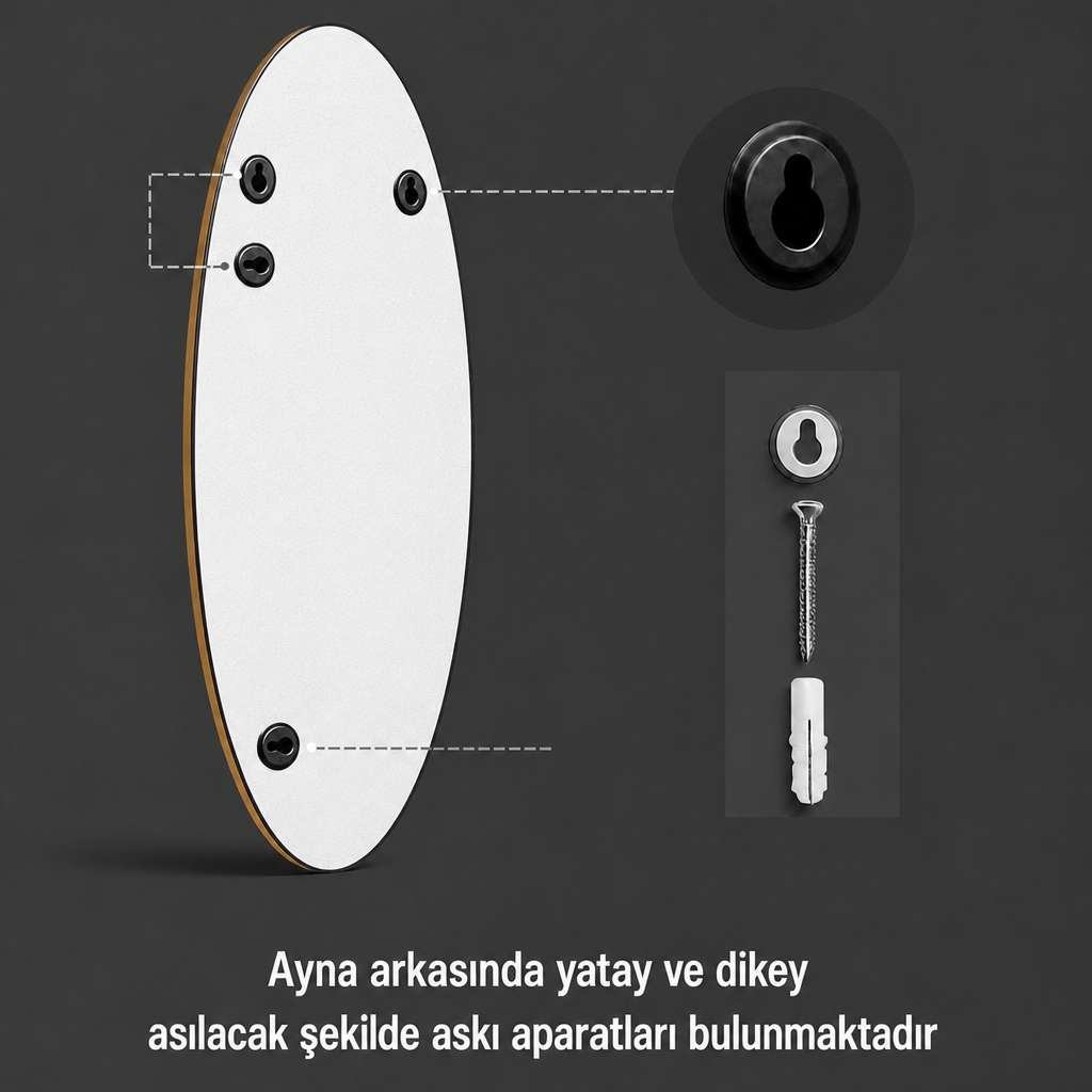 Modern Oval Boy Aynası 40x120 cm – İnce Çerçeveli Minimalist Dekoratif Duvar Aynası 2026 Trend
