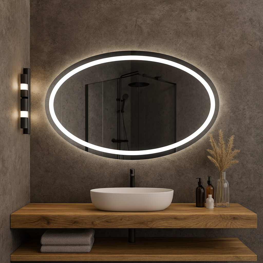 LED Işıklı Oval Ayna – Şık ve Minimalist Banyo Dekorasyon Aynası