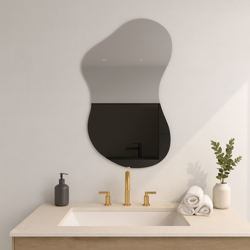 Asimetrik Organik Ayna Modeli – Modern Frameless Banyo Aynası & Dekoratif Duvar Aynası