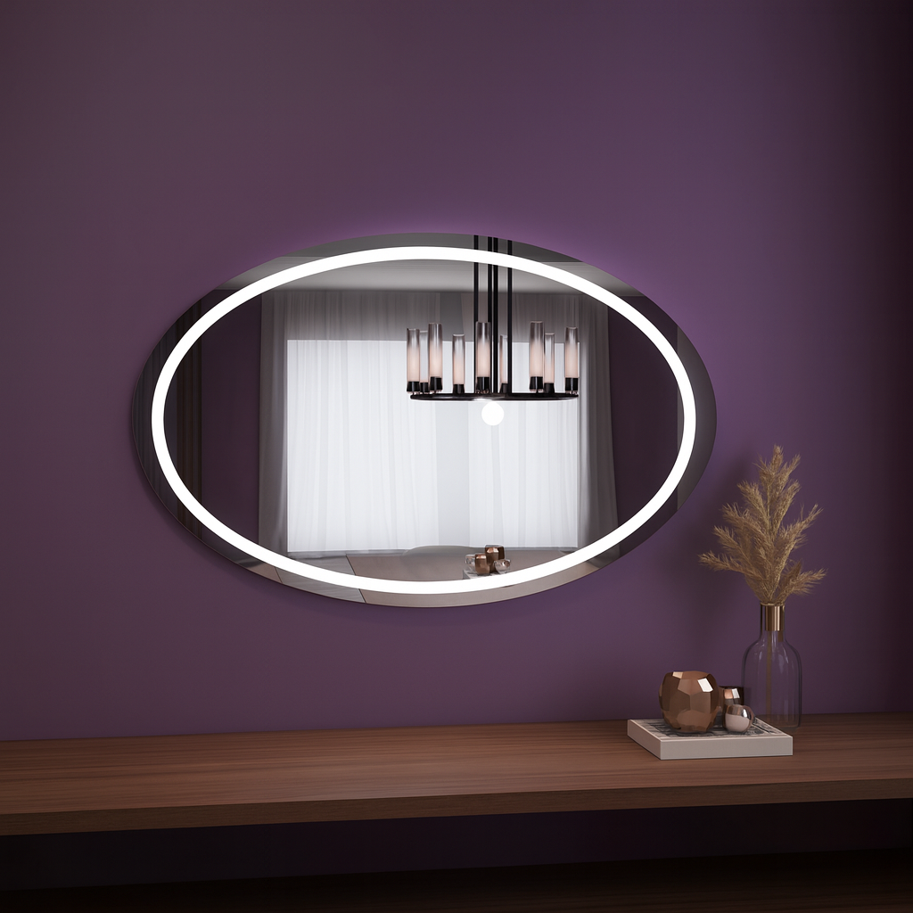 LED Işıklı Oval Ayna – Şık ve Minimalist Banyo Dekorasyon Aynası
