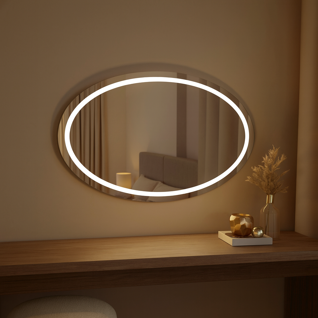 LED Işıklı Oval Ayna – Şık ve Minimalist Banyo Dekorasyon Aynası