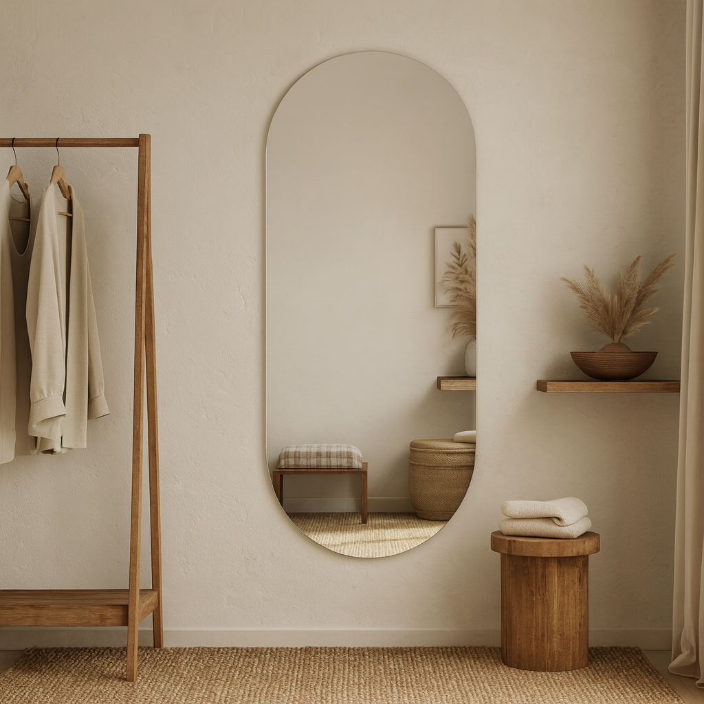 Modern Kavisli Boy Aynası – Dekoratif Arch Duvar Aynası, Tam Boy Minimalist Ayna Modeli