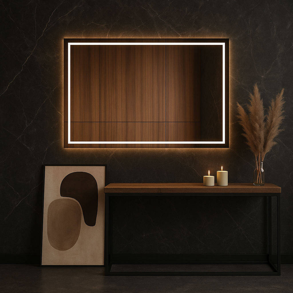 Dikdörtgen LED Banyo Aynası – Modern Işıklı Ayna | Sıcak/Soğuk LED & Dokunmatik Seçenek