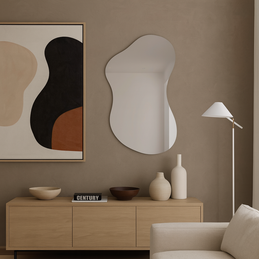 Asimetrik Organik Ayna Modeli – Modern Frameless Banyo Aynası & Dekoratif Duvar Aynası