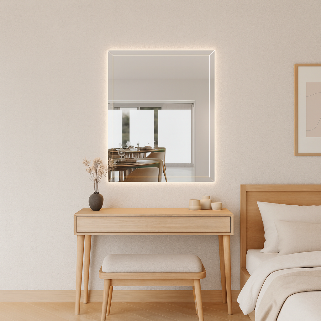 Premium Beveled Edge LED Ayna – Minimalist ve Şık Işıklı Duvar Aynası