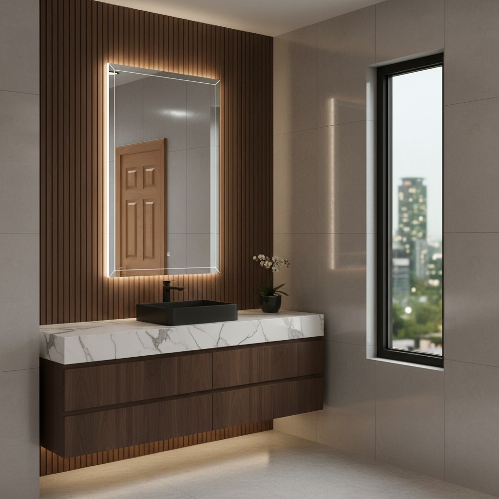 Premium Beveled Edge LED Ayna – Minimalist ve Şık Işıklı Duvar Aynası