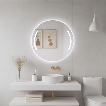 Yuvarlak LED Işıklı Banyo Aynası – Geometrik Kesim Modern Tasarım