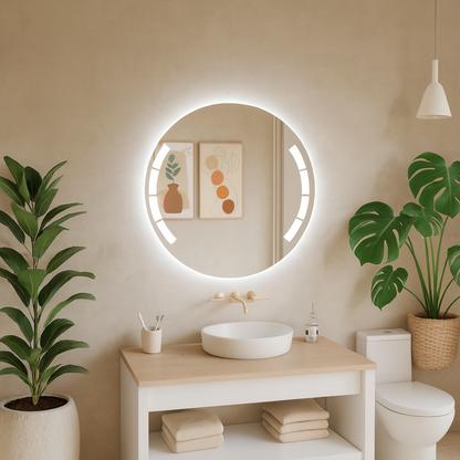 Yuvarlak LED Işıklı Banyo Aynası – Geometrik Kesim Modern Tasarım