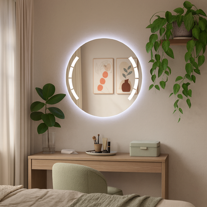 Yuvarlak LED Işıklı Banyo Aynası – Geometrik Kesim Modern Tasarım