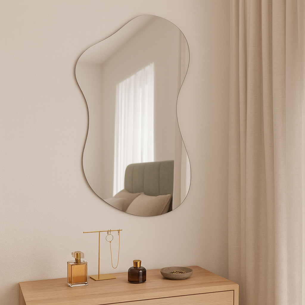 Asimetrik Organik Ayna Modeli – Modern Frameless Banyo Aynası & Dekoratif Duvar Aynası