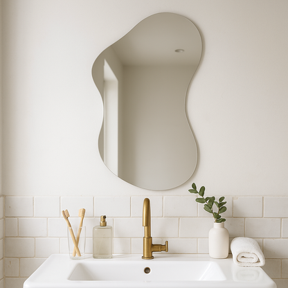 Asimetrik Organik Ayna Modeli – Modern Frameless Banyo Aynası & Dekoratif Duvar Aynası