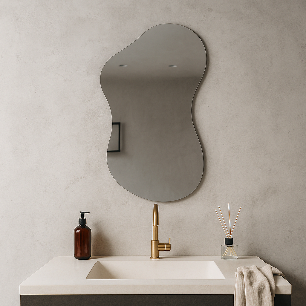 Asimetrik Organik Ayna Modeli – Modern Frameless Banyo Aynası & Dekoratif Duvar Aynası