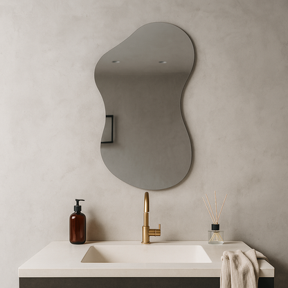 Asimetrik Organik Ayna Modeli – Modern Frameless Banyo Aynası & Dekoratif Duvar Aynası