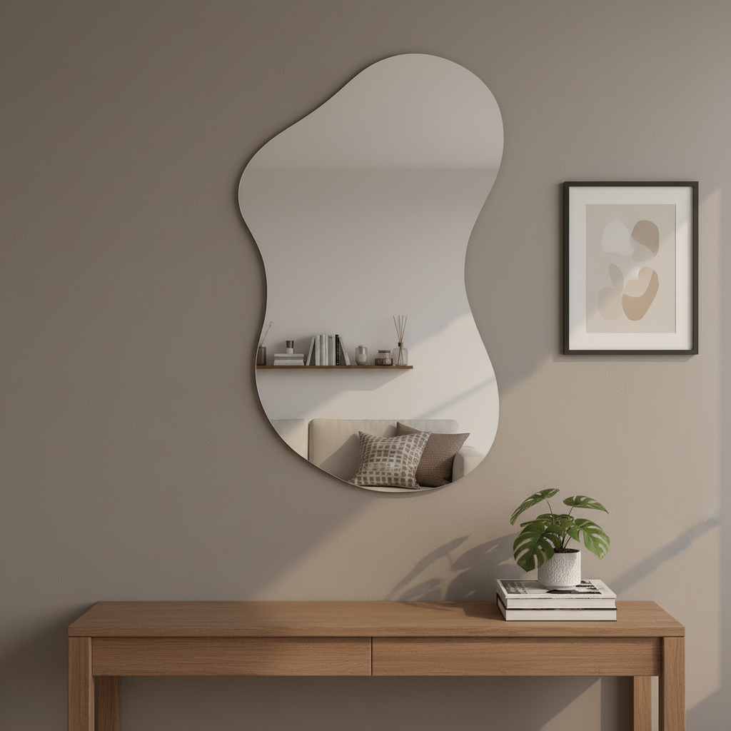 Asimetrik Organik Ayna Modeli – Modern Frameless Banyo Aynası & Dekoratif Duvar Aynası