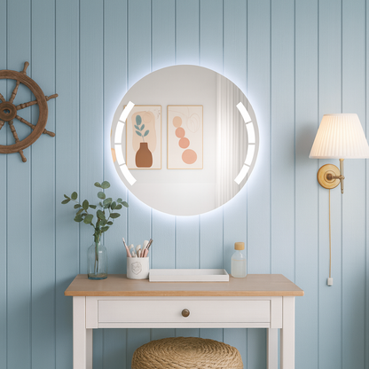 Yuvarlak LED Işıklı Banyo Aynası – Geometrik Kesim Modern Tasarım