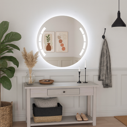 Yuvarlak LED Işıklı Banyo Aynası – Geometrik Kesim Modern Tasarım