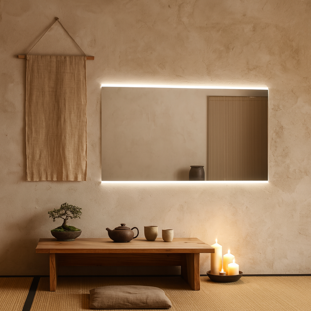 Minimal Dikdörtgen LED Backlit Ayna – Sıcak Işıklı Banyo Dekorasyon Aynası