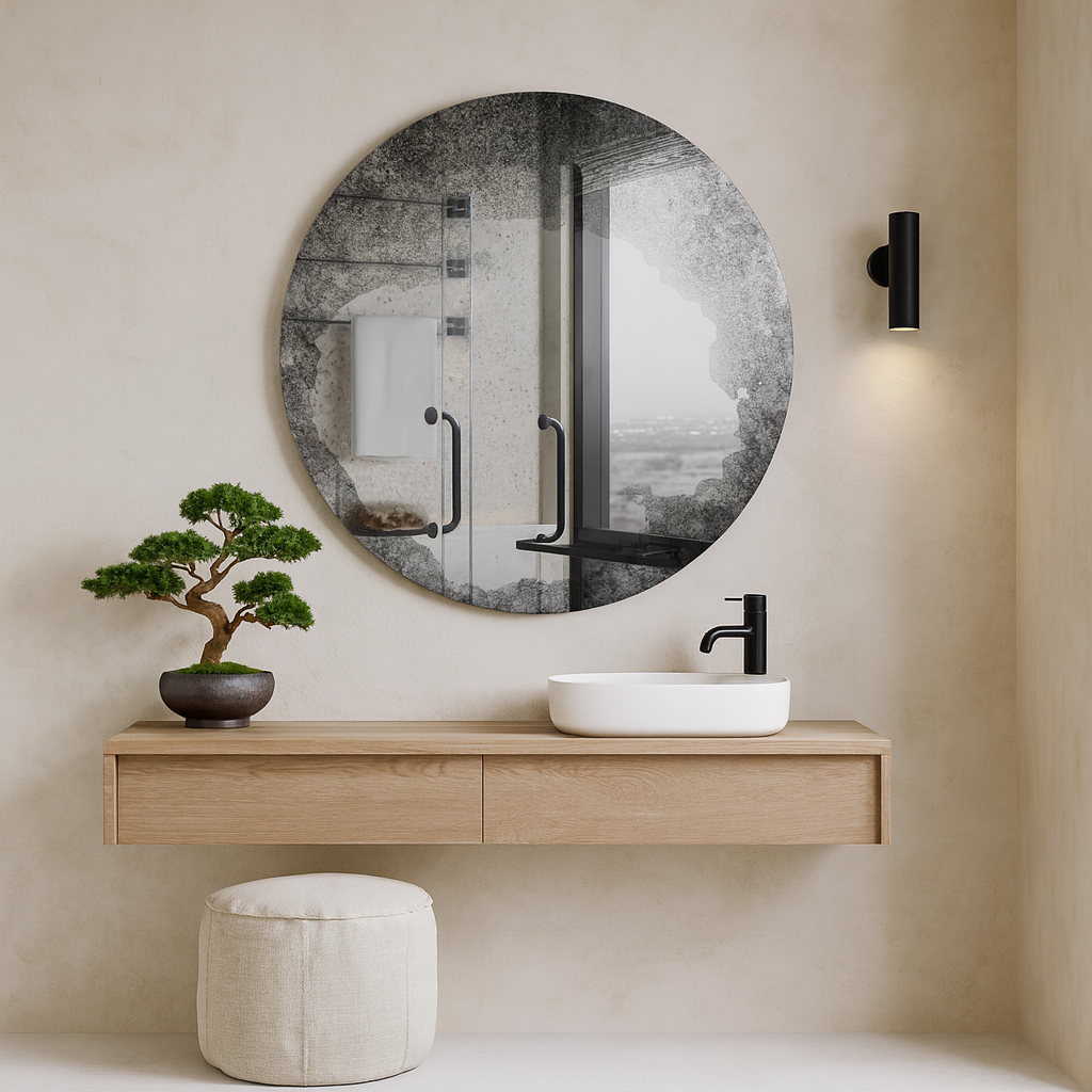 Antika Yuvarlak Duvar Aynası – Eskitme Dekoratif Banyo Aynası | Modern Vintage Ayna Modeli