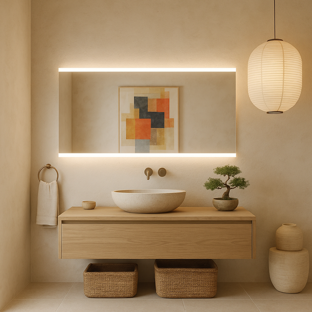 Minimal Dikdörtgen LED Backlit Ayna – Sıcak Işıklı Banyo Dekorasyon Aynası