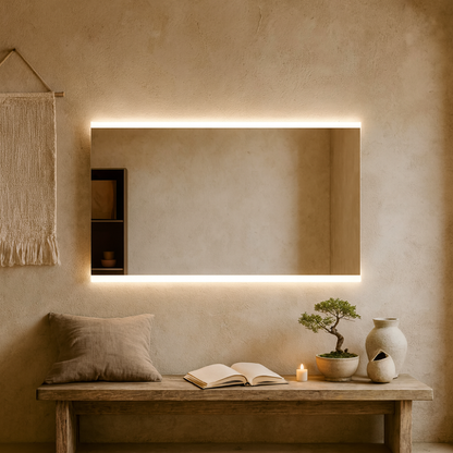 Minimal Dikdörtgen LED Backlit Ayna – Sıcak Işıklı Banyo Dekorasyon Aynası