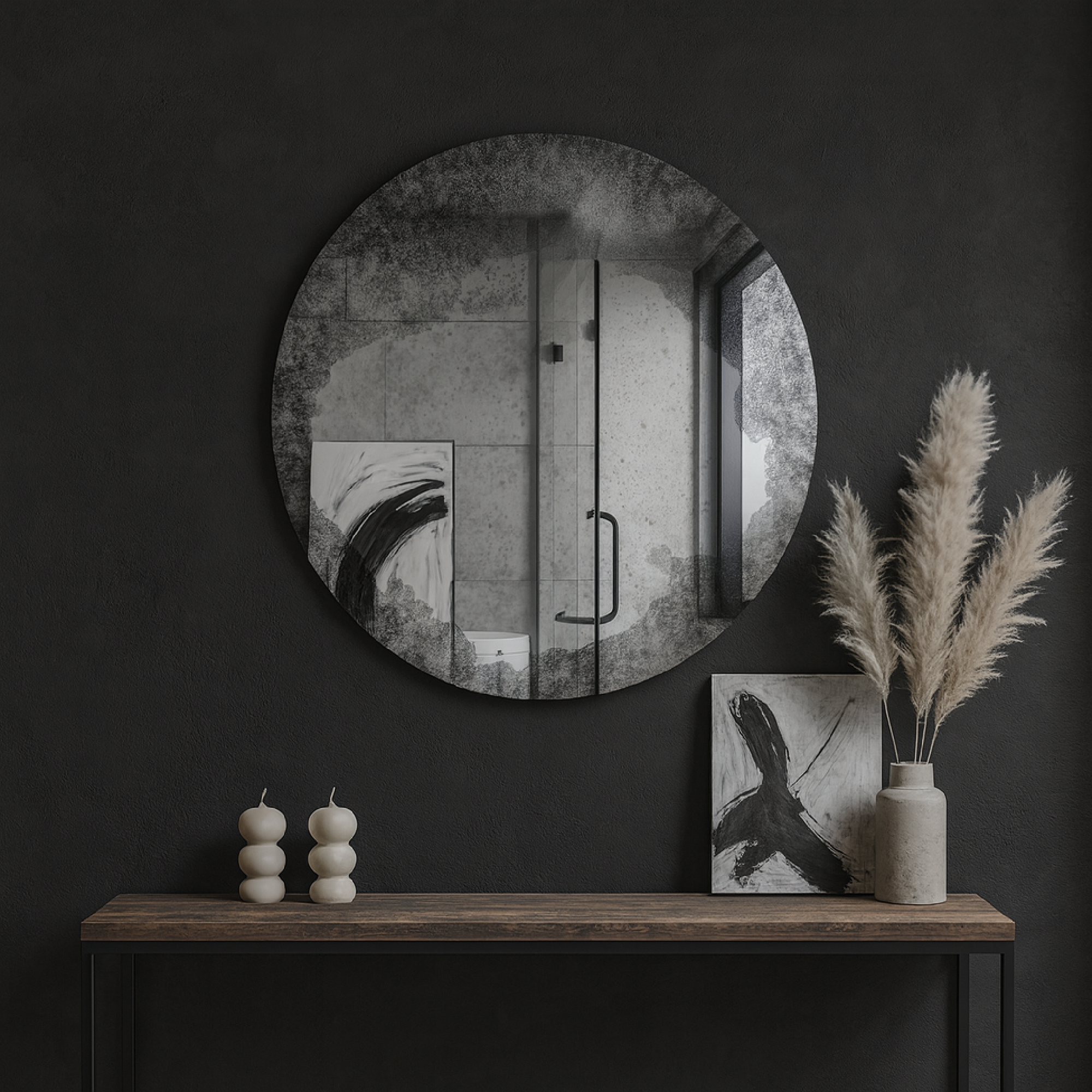 Antika Yuvarlak Duvar Aynası – Eskitme Dekoratif Banyo Aynası | Modern Vintage Ayna Modeli