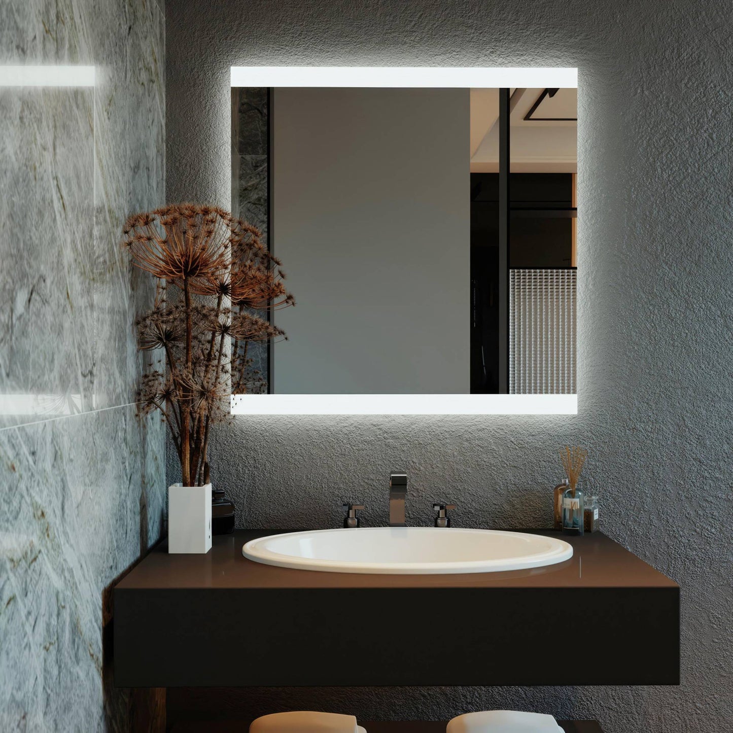 Kare LED Işıklı Ayna – Şık ve Minimal Tasarım Banyo Duvar Aynası