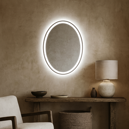 Modern Oval LED Aydınlatmalı Ayna – Minimalist Işıklı Duvar Aynası