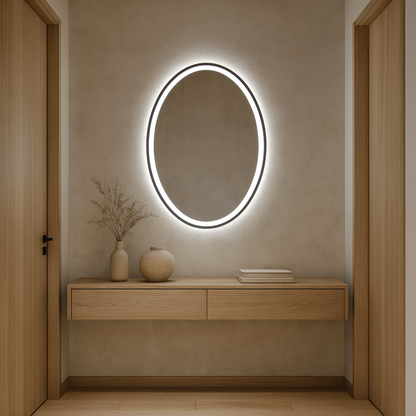 Modern Oval LED Aydınlatmalı Ayna – Minimalist Işıklı Duvar Aynası