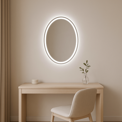 Modern Oval LED Aydınlatmalı Ayna – Minimalist Işıklı Duvar Aynası