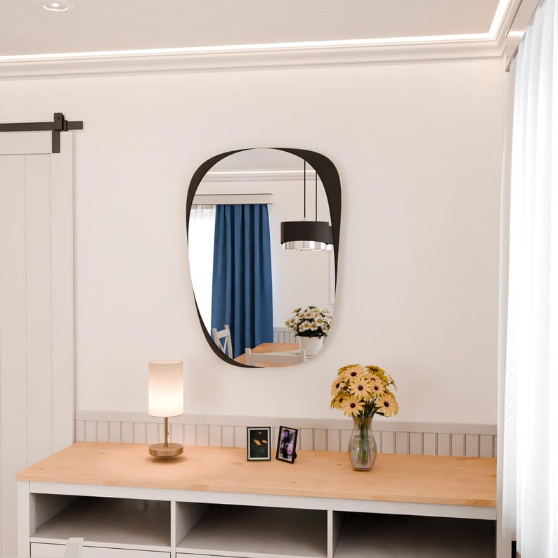 Modern Asimetrik Duvar Aynası – Dekoratif Organik Form Tasarım Ayna, Salon ve Antre İçin Şık Model
