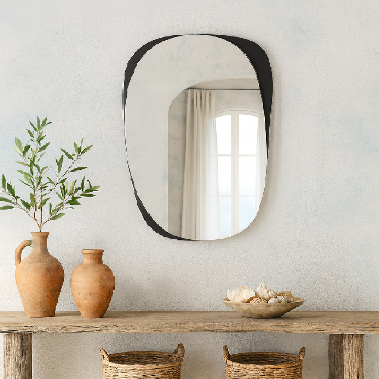 Modern Asimetrik Duvar Aynası – Dekoratif Organik Form Tasarım Ayna, Salon ve Antre İçin Şık Model