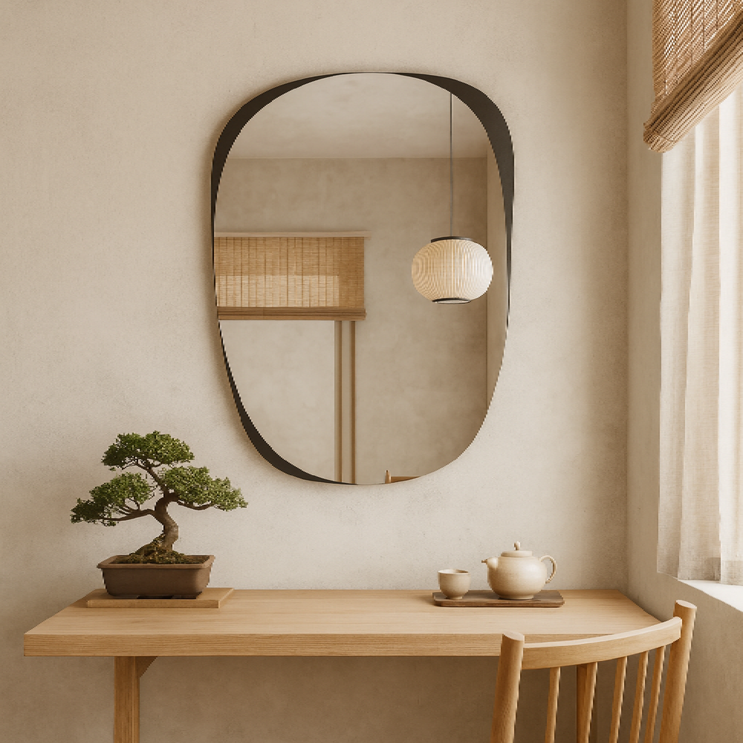 Modern Asimetrik Duvar Aynası – Dekoratif Organik Form Tasarım Ayna, Salon ve Antre İçin Şık Model