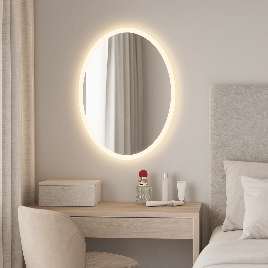 Minimal Oval LED Ayna – Modern Işıklı Dekoratif Duvar Ayna