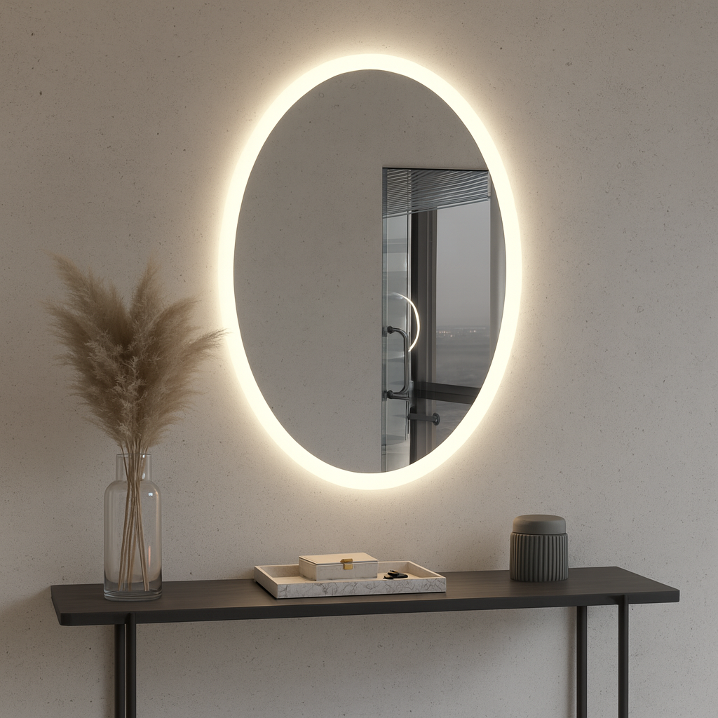 Minimal Oval LED Ayna – Modern Işıklı Dekoratif Duvar Ayna