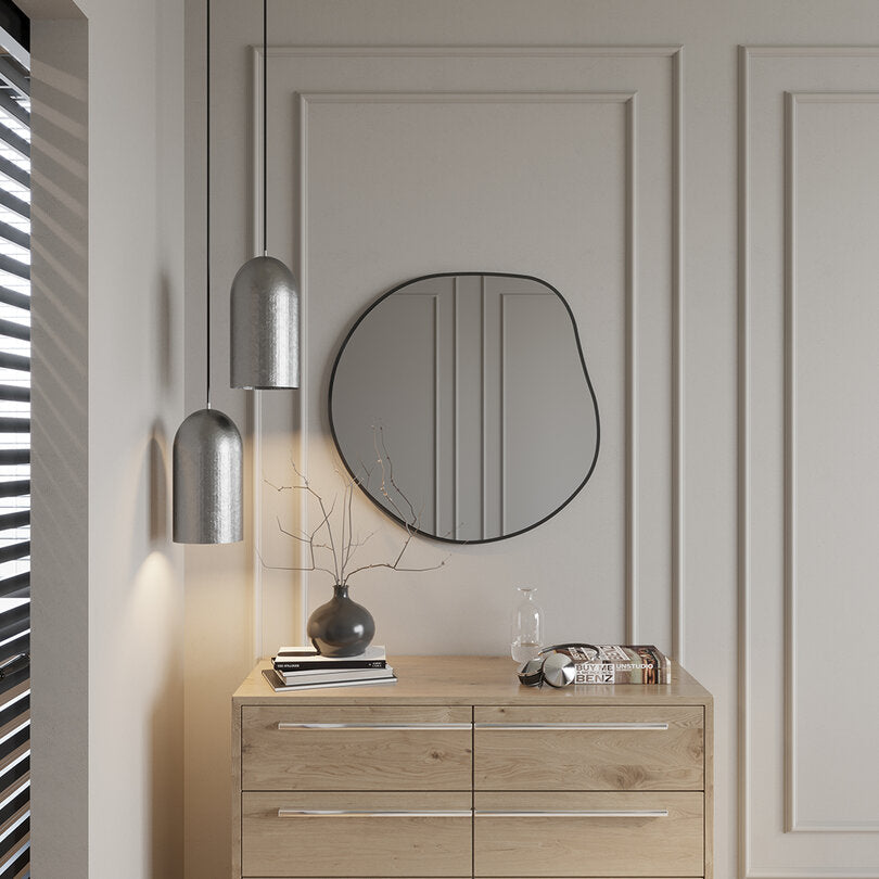 Modern Asimetrik Duvar Aynası – Organik Form Yuvarlak Banyo Aynası Çerçeveli | Dekoratif Minimal Ayna