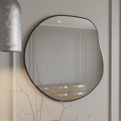 Modern Asimetrik Duvar Aynası – Organik Form Yuvarlak Banyo Aynası Çerçeveli | Dekoratif Minimal Ayna