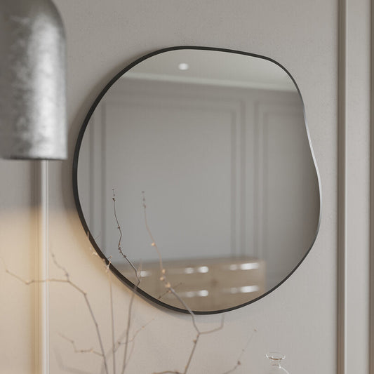 Modern Asimetrik Duvar Aynası – Organik Form Yuvarlak Banyo Aynası Çerçeveli | Dekoratif Minimal Ayna